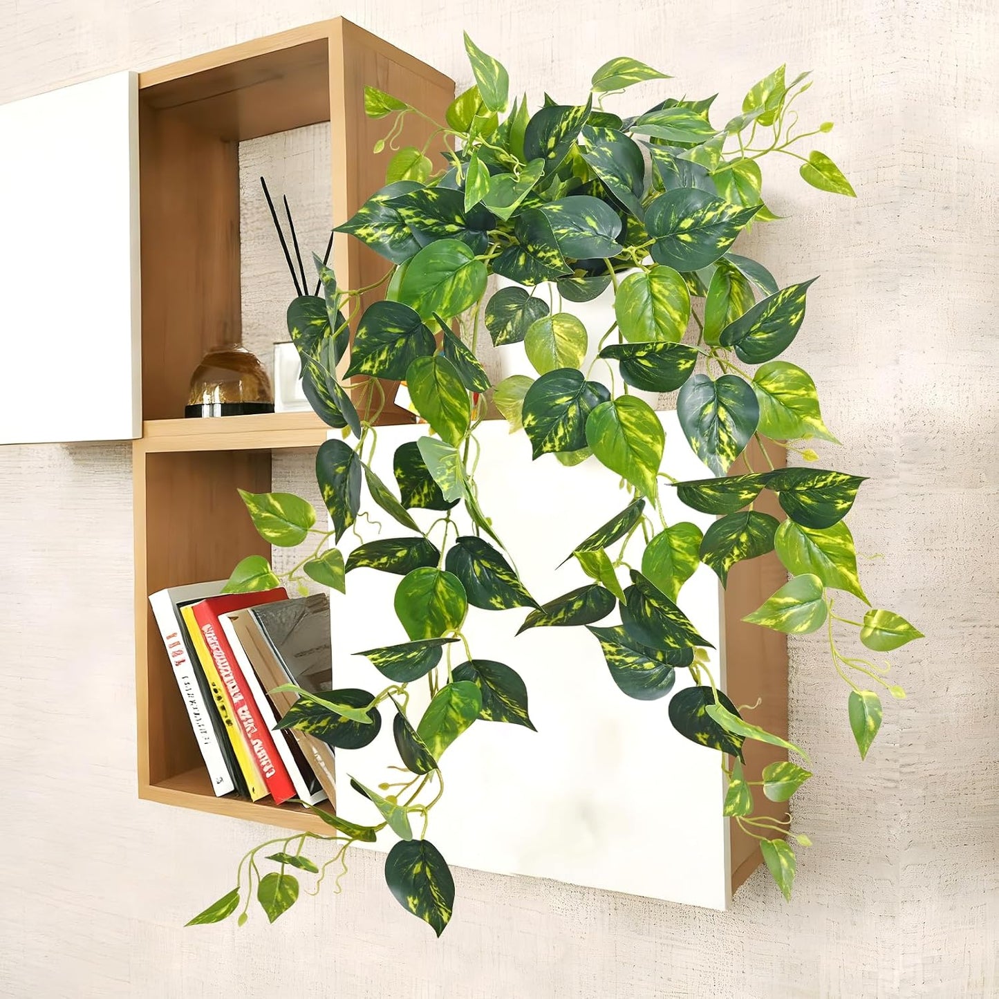 Artificial Boston Fern | Maintenance-free, Realistic Durable, Fake Pothos for Living Room Office Bedroom Bathroom Kitchen Shelves Indoor Home Decor