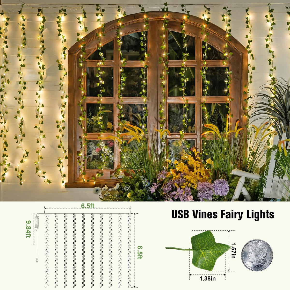 Vine Curtain Lights, 200 LED Vines with Fairy Lights for Bedroom