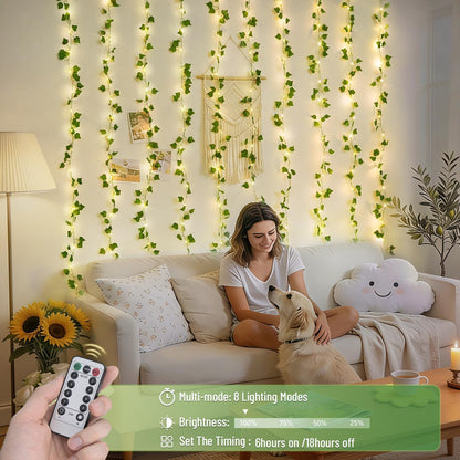 Vine Curtain Lights, 200 LED Vines with Fairy Lights for Bedroom