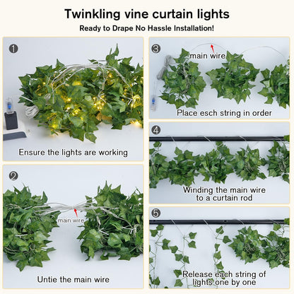 Vine Curtain Lights, 200 LED Vines with Fairy Lights for Bedroom