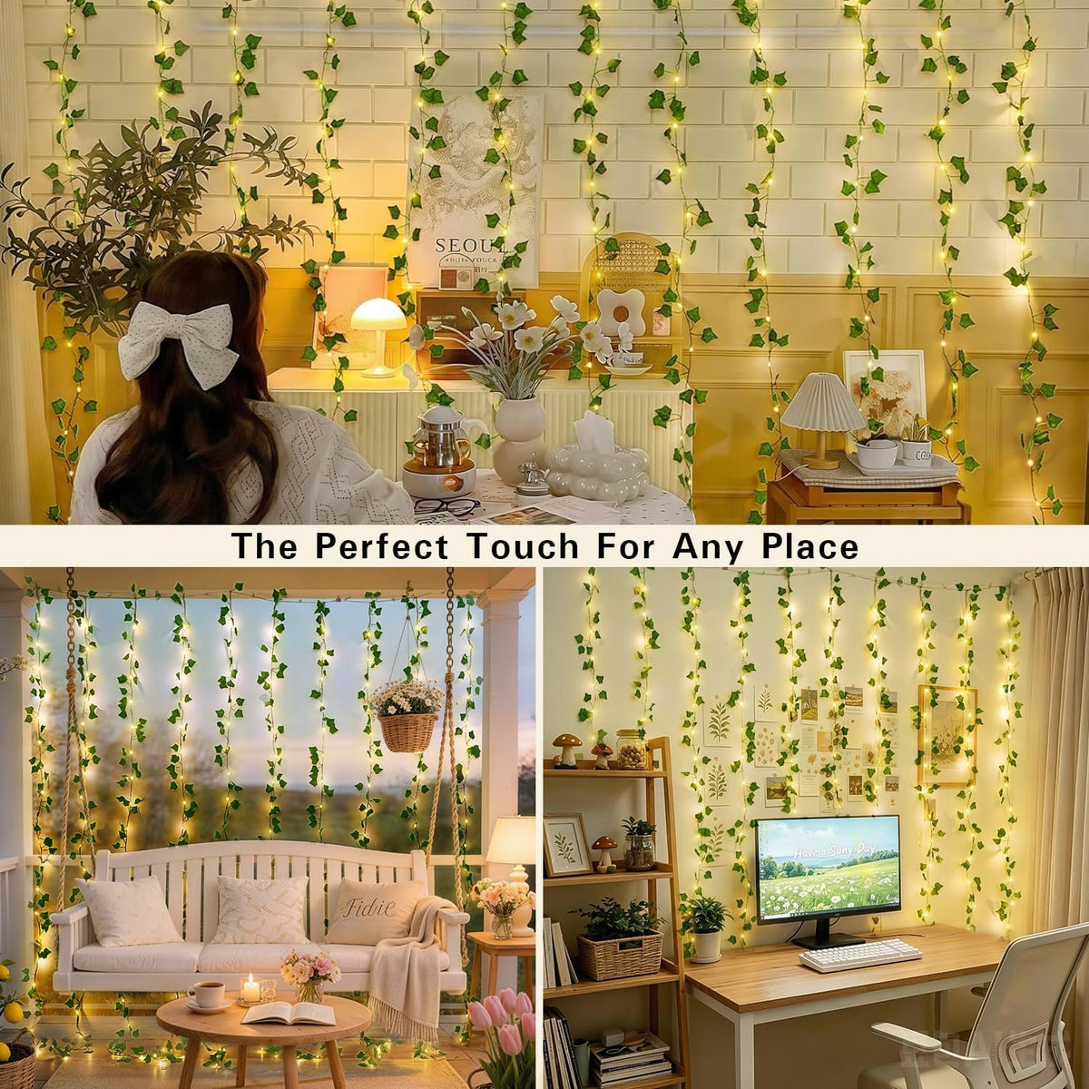 Vine Curtain Lights, 200 LED Vines with Fairy Lights for Bedroom
