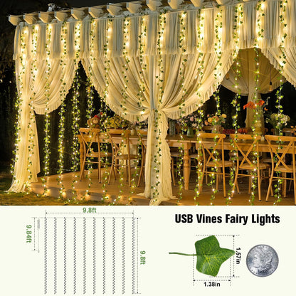 Vine Curtain Lights, 200 LED Vines with Fairy Lights for Bedroom