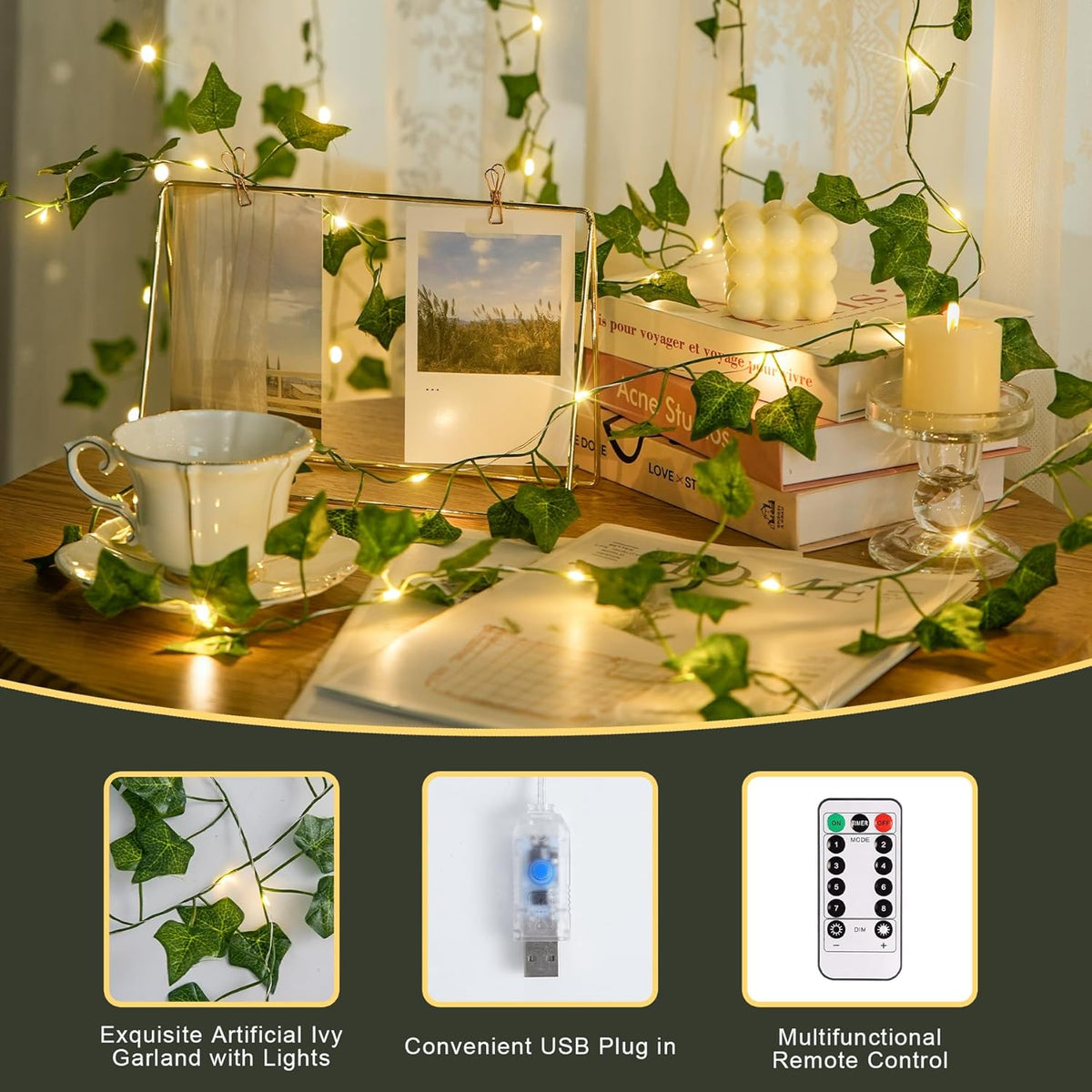 Vine Curtain Lights, 200 LED Vines with Fairy Lights for Bedroom