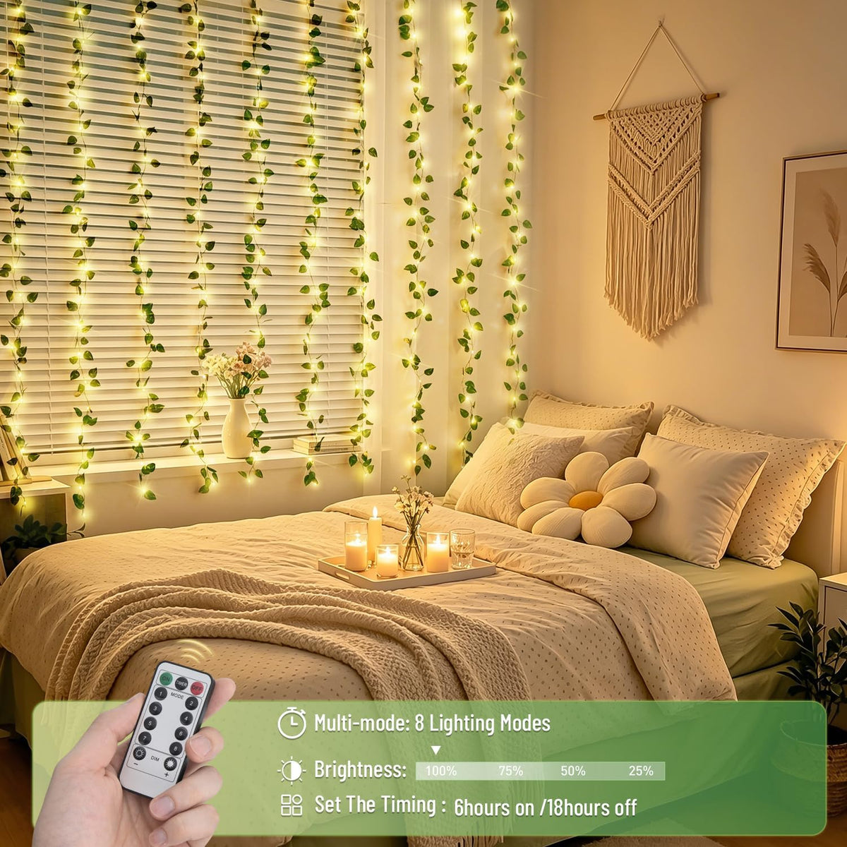 Vine Curtain Lights, 200 LED Vines with Fairy Lights for Bedroom