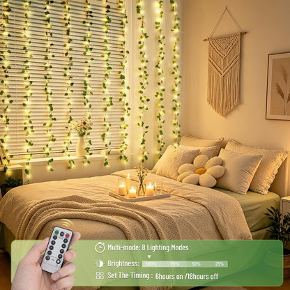 Vine Curtain Lights, 200 LED Vines with Fairy Lights for Bedroom