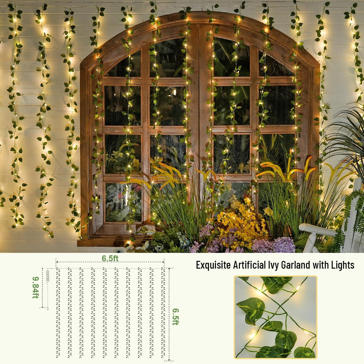 Vine Curtain Lights, 200 LED Vines with Fairy Lights for Bedroom