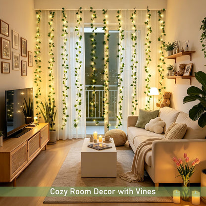 Vine Curtain Lights, 200 LED Vines with Fairy Lights for Bedroom
