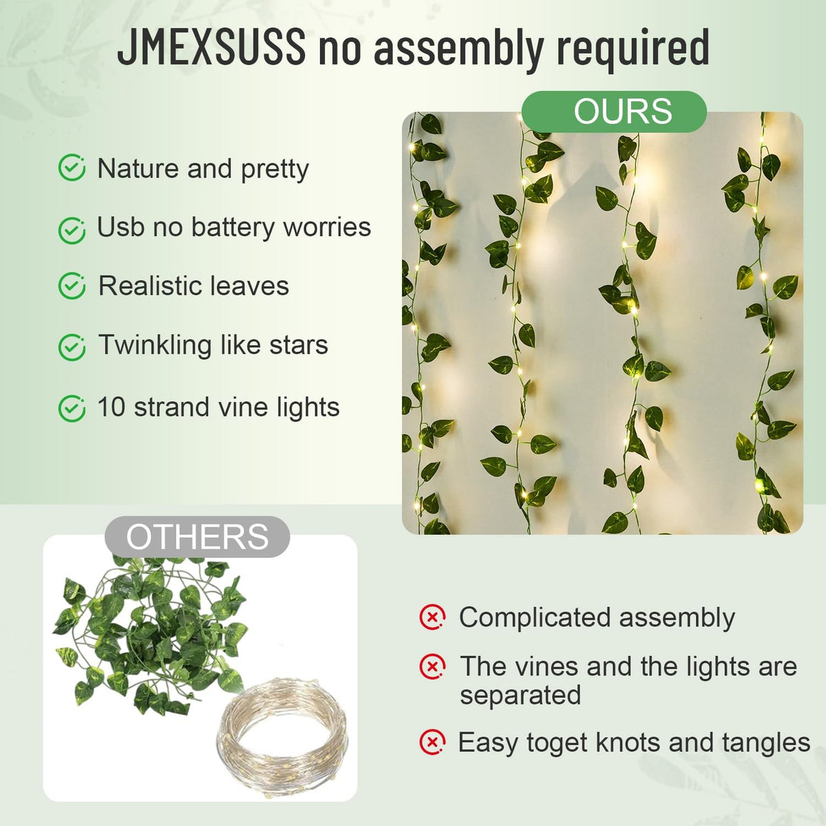 Vine Curtain Lights, 200 LED Vines with Fairy Lights for Bedroom