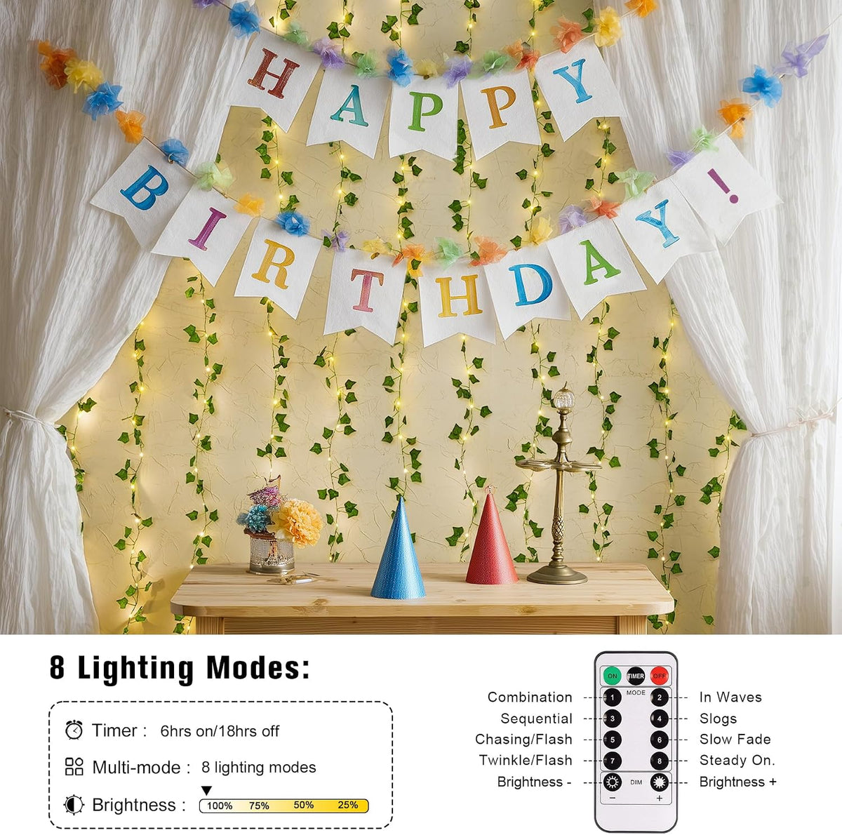 Vine Curtain Lights, 200 LED Vines with Fairy Lights for Bedroom