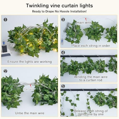 Vine Curtain Lights, 200 LED Vines with Fairy Lights for Bedroom