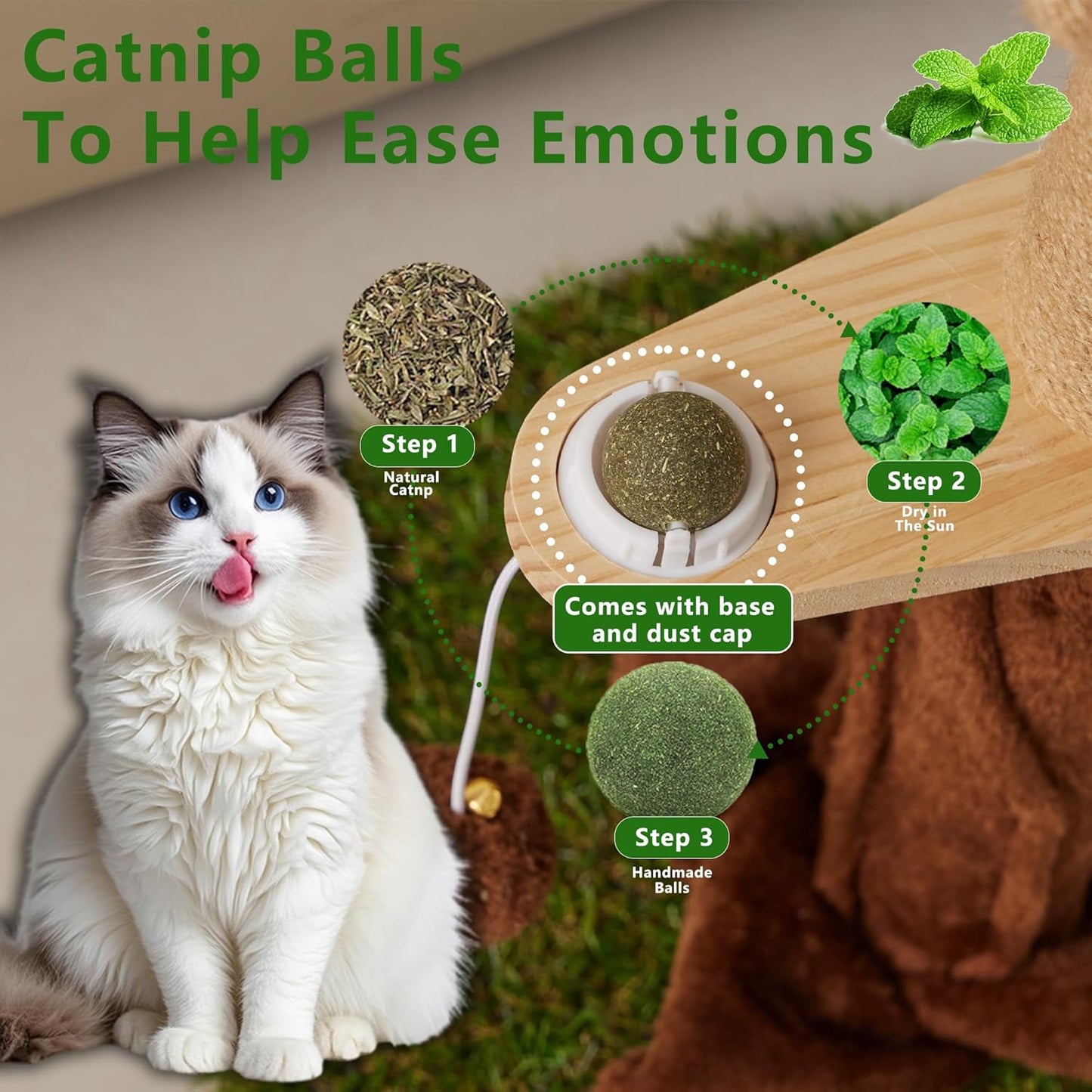 Cat Scratching Post, Cat Scratcher Kitten Scratch Post，Sisal Rope for Indoor Cats, Claw Scratcher for Indoor Cats and Kittens (Catnip Ball)