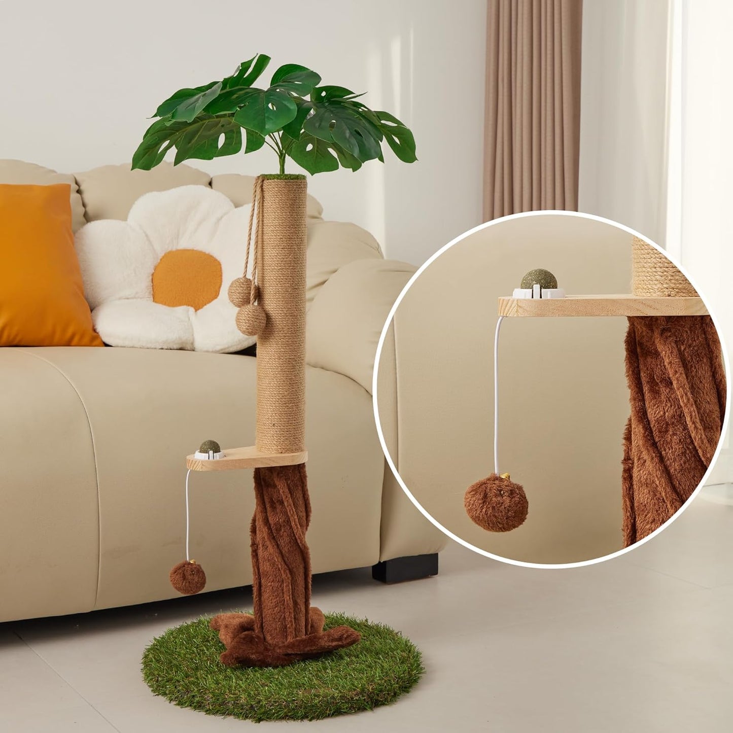 Cat Scratching Post, Cat Scratcher Kitten Scratch Post，Sisal Rope for Indoor Cats, Claw Scratcher for Indoor Cats and Kittens (Catnip Ball)