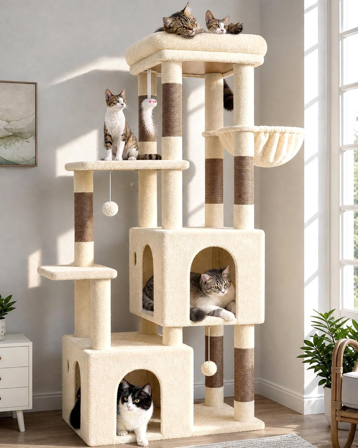 Heavy Duty Cactus Cat Trees for Big Cats Maine Coon, F61, Green