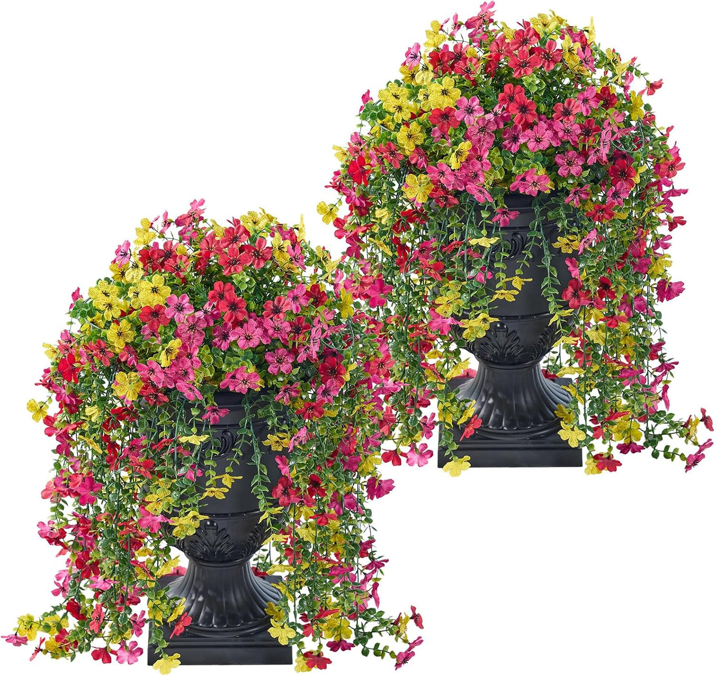 Artificial Lobelia Flowers with Classic Urn Planter- UV Resistant Silk Fake Flowers in Pot - Cascading Faux Outdoor Flowers for Front Porch, Patio, Yard and Garden Decor, 1 Pack