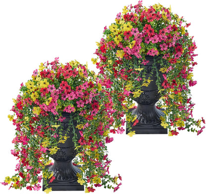 Artificial Lobelia Flowers with Classic Urn Planter- UV Resistant Silk Fake Flowers in Pot - Cascading Faux Outdoor Flowers for Front Porch, Patio, Yard and Garden Decor, 1 Pack