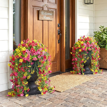 Artificial Lobelia Flowers with Classic Urn Planter- UV Resistant Silk Fake Flowers in Pot - Cascading Faux Outdoor Flowers for Front Porch, Patio, Yard and Garden Decor, 1 Pack