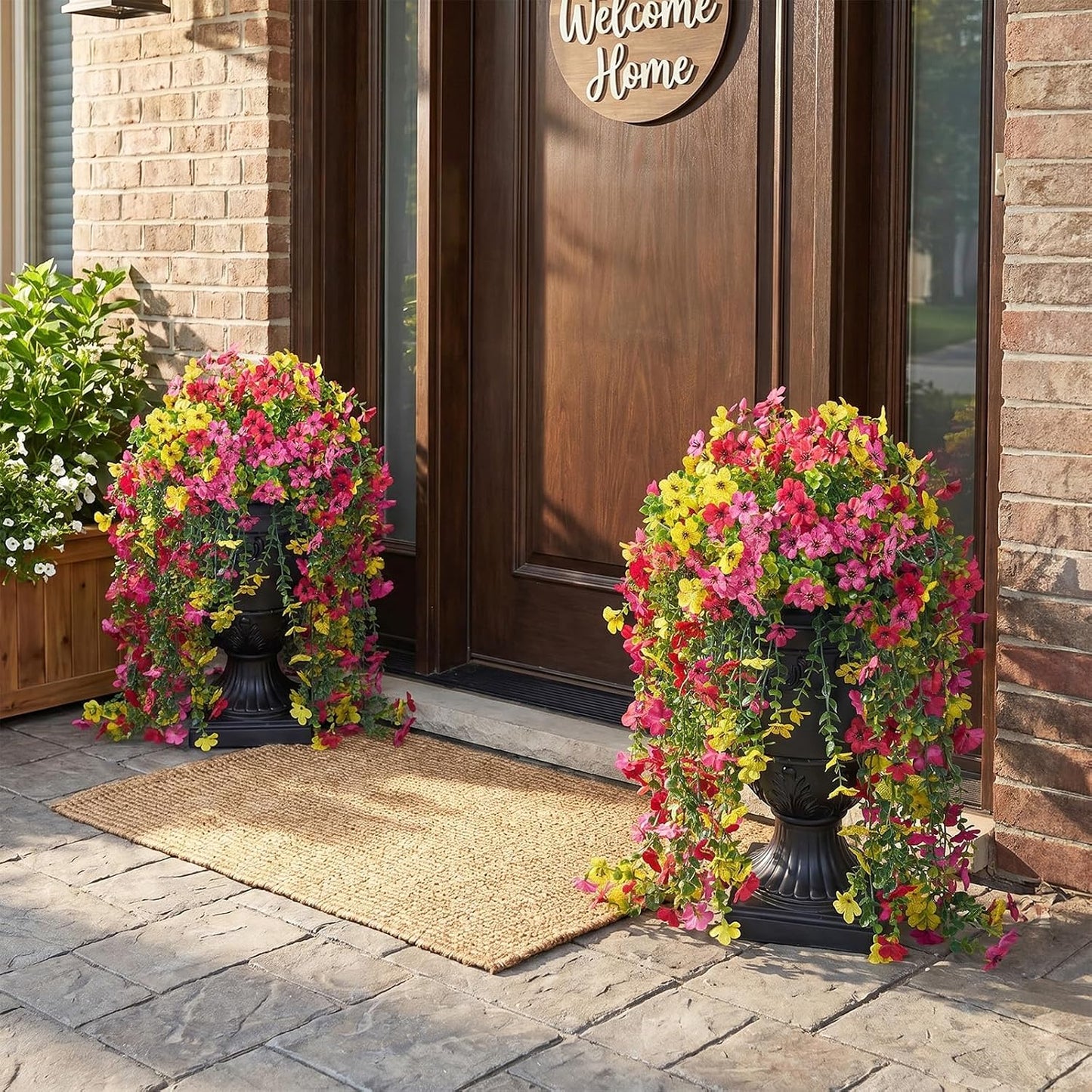 Artificial Lobelia Flowers with Classic Urn Planter- UV Resistant Silk Fake Flowers in Pot - Cascading Faux Outdoor Flowers for Front Porch, Patio, Yard and Garden Decor, 1 Pack