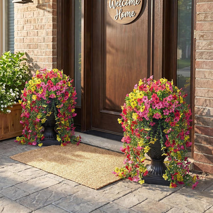 Artificial Lobelia Flowers with Classic Urn Planter- UV Resistant Silk Fake Flowers in Pot - Cascading Faux Outdoor Flowers for Front Porch, Patio, Yard and Garden Decor, 1 Pack