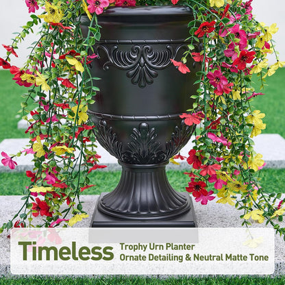 Artificial Lobelia Flowers with Classic Urn Planter- UV Resistant Silk Fake Flowers in Pot - Cascading Faux Outdoor Flowers for Front Porch, Patio, Yard and Garden Decor, 1 Pack