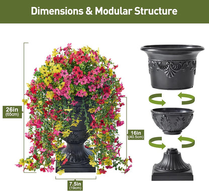 Artificial Lobelia Flowers with Classic Urn Planter- UV Resistant Silk Fake Flowers in Pot - Cascading Faux Outdoor Flowers for Front Porch, Patio, Yard and Garden Decor, 1 Pack