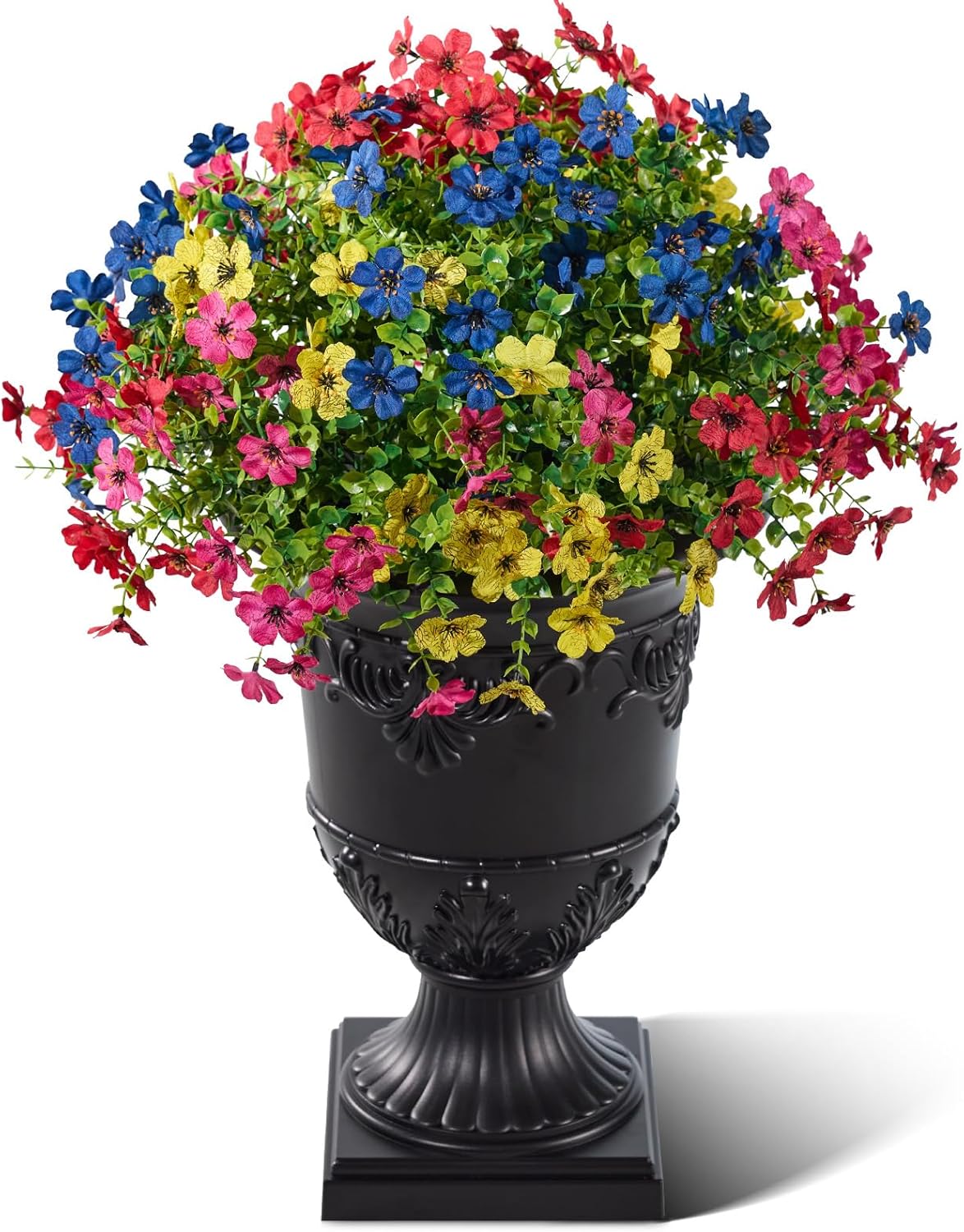 Artificial Lobelia Flowers with Classic Urn Planter- UV Resistant Silk Fake Flowers in Pot - Cascading Faux Outdoor Flowers for Front Porch, Patio, Yard and Garden Decor, 1 Pack