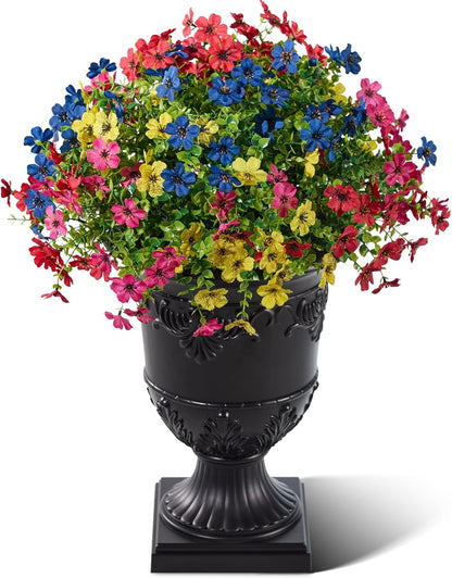 Artificial Lobelia Flowers with Classic Urn Planter- UV Resistant Silk Fake Flowers in Pot - Cascading Faux Outdoor Flowers for Front Porch, Patio, Yard and Garden Decor, 1 Pack