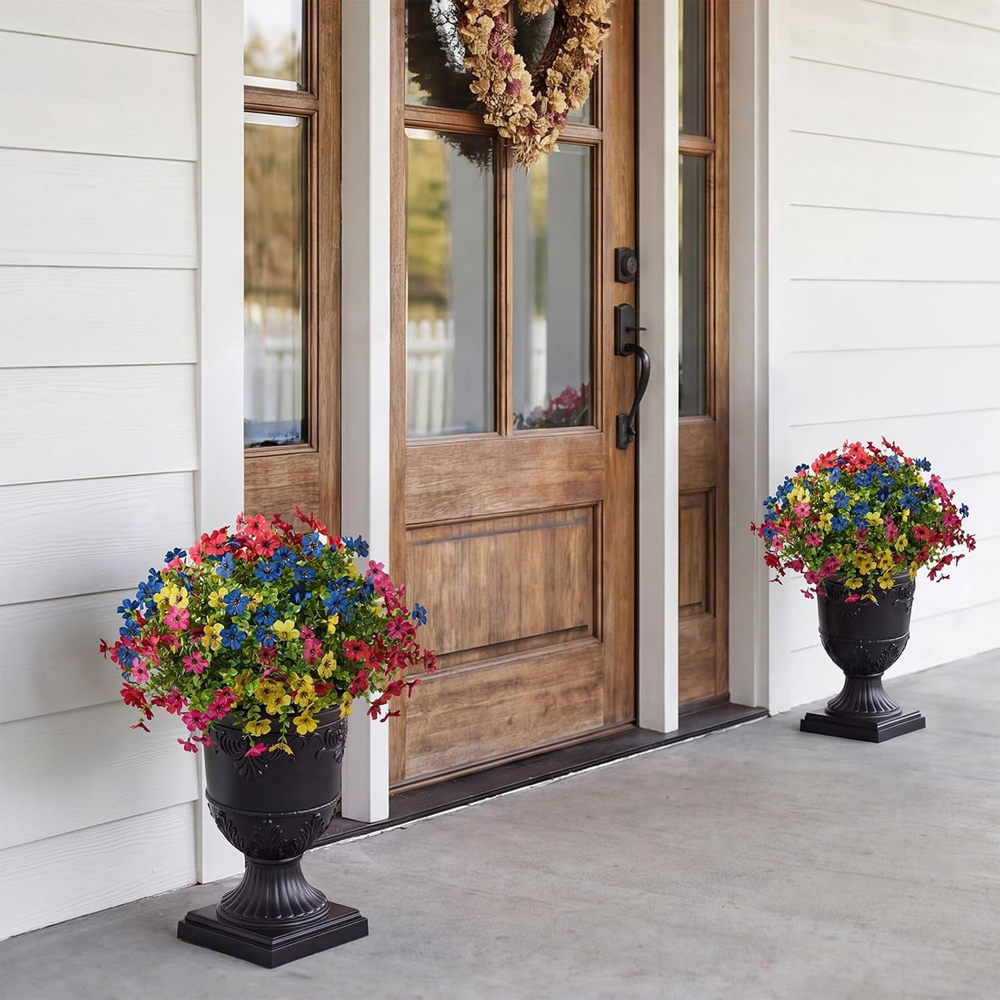 Artificial Lobelia Flowers with Classic Urn Planter- UV Resistant Silk Fake Flowers in Pot - Cascading Faux Outdoor Flowers for Front Porch, Patio, Yard and Garden Decor, 1 Pack