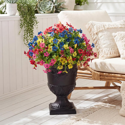 Artificial Lobelia Flowers with Classic Urn Planter- UV Resistant Silk Fake Flowers in Pot - Cascading Faux Outdoor Flowers for Front Porch, Patio, Yard and Garden Decor, 1 Pack