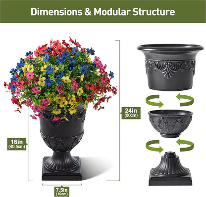 Artificial Lobelia Flowers with Classic Urn Planter- UV Resistant Silk Fake Flowers in Pot - Cascading Faux Outdoor Flowers for Front Porch, Patio, Yard and Garden Decor, 1 Pack