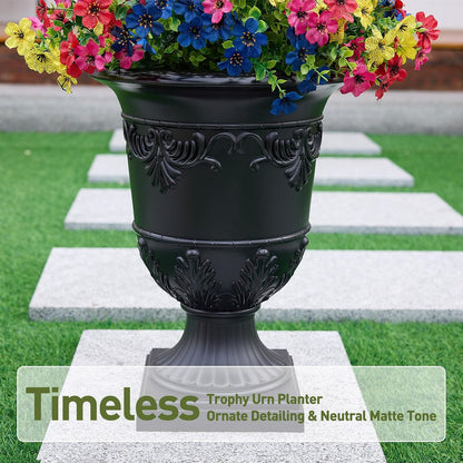 Artificial Lobelia Flowers with Classic Urn Planter- UV Resistant Silk Fake Flowers in Pot - Cascading Faux Outdoor Flowers for Front Porch, Patio, Yard and Garden Decor, 1 Pack