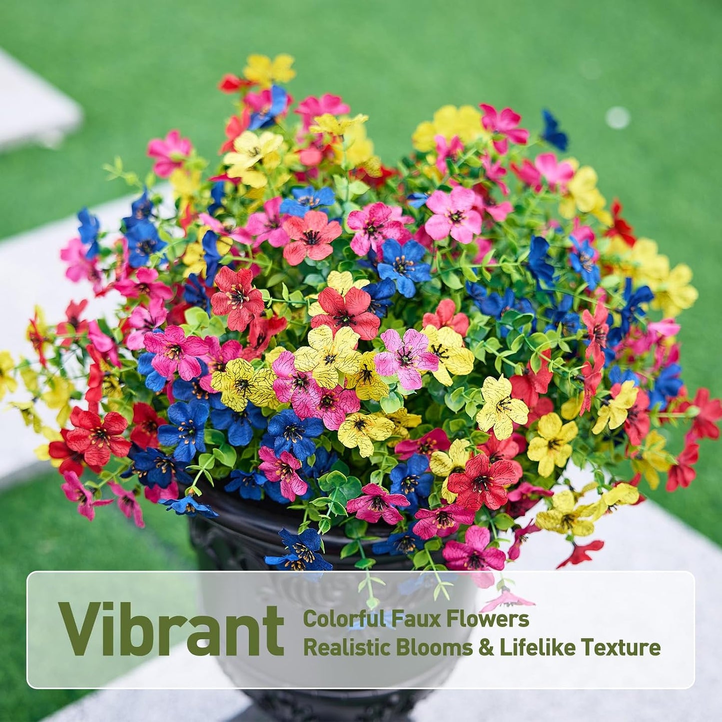 Artificial Lobelia Flowers with Classic Urn Planter- UV Resistant Silk Fake Flowers in Pot - Cascading Faux Outdoor Flowers for Front Porch, Patio, Yard and Garden Decor, 1 Pack