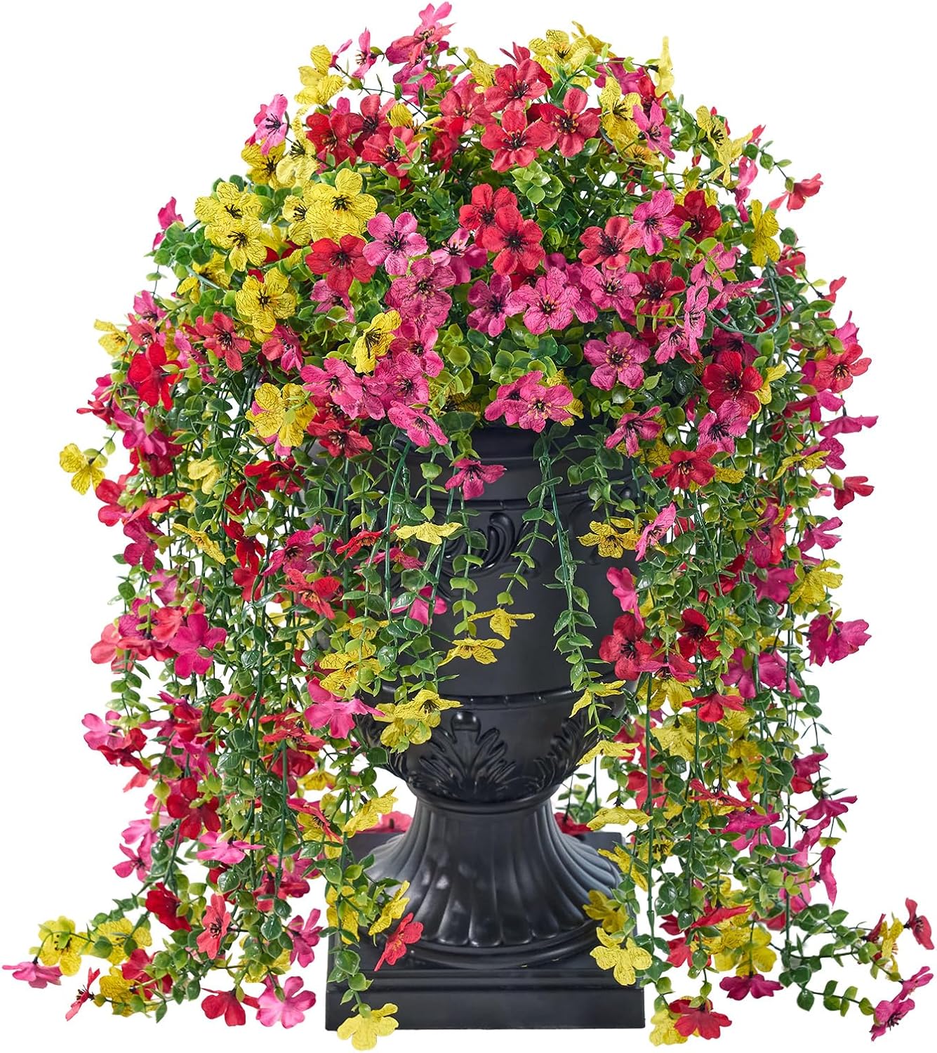 Artificial Lobelia Flowers with Classic Urn Planter- UV Resistant Silk Fake Flowers in Pot - Cascading Faux Outdoor Flowers for Front Porch, Patio, Yard and Garden Decor, 1 Pack