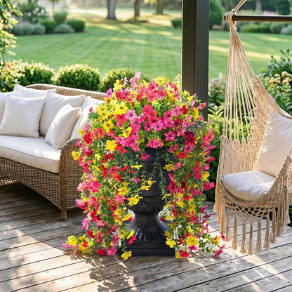 Artificial Lobelia Flowers with Classic Urn Planter- UV Resistant Silk Fake Flowers in Pot - Cascading Faux Outdoor Flowers for Front Porch, Patio, Yard and Garden Decor, 1 Pack