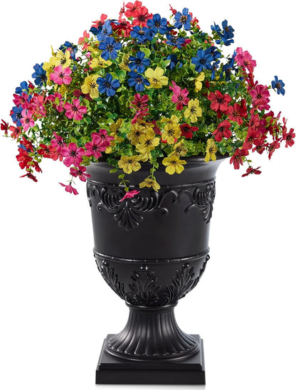 Artificial Lobelia Flowers with Classic Urn Planter- UV Resistant Silk Fake Flowers in Pot - Cascading Faux Outdoor Flowers for Front Porch, Patio, Yard and Garden Decor, 1 Pack