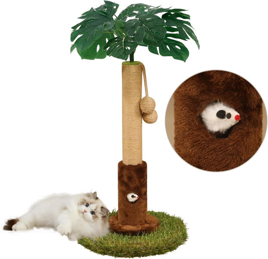 Cat Scratching Post for Indoor Cats and Kitten - 35.43" Tall Cat Scratching Post with Sisal Rope,Palm Tree Cat Scratch Post with Hanging Ball