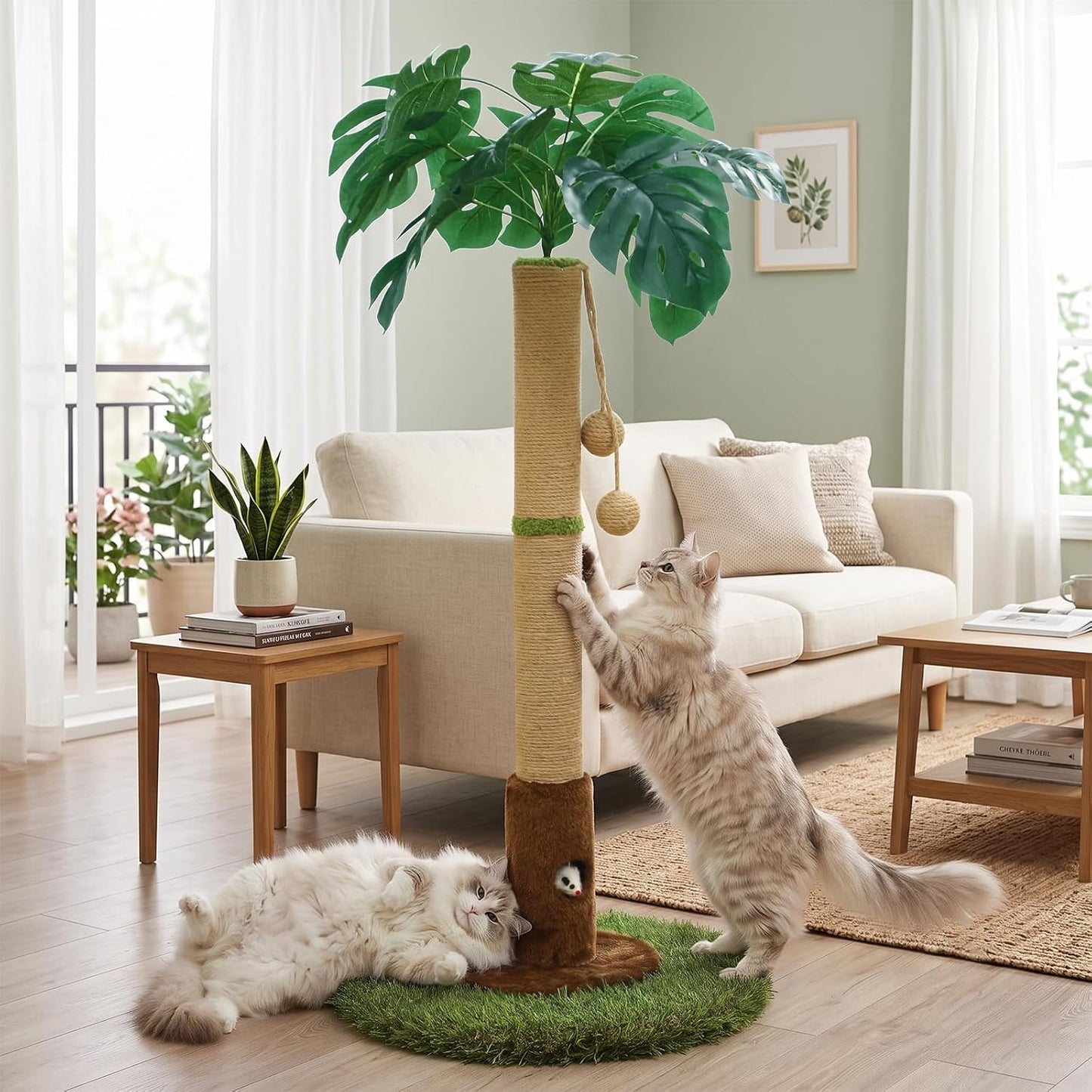 Cat Scratching Post for Indoor Cats and Kitten - 35.43" Tall Cat Scratching Post with Sisal Rope,Palm Tree Cat Scratch Post with Hanging Ball