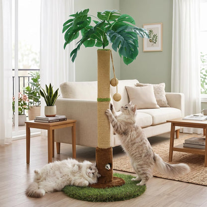 Cat Scratching Post for Indoor Cats and Kitten - 35.43" Tall Cat Scratching Post with Sisal Rope,Palm Tree Cat Scratch Post with Hanging Ball