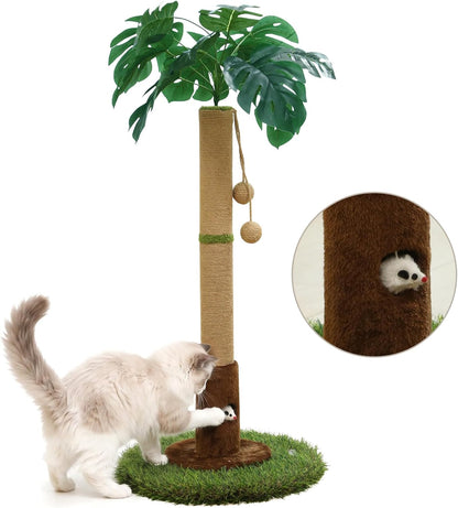 Cat Scratching Post for Indoor Cats and Kitten - 35.43" Tall Cat Scratching Post with Sisal Rope,Palm Tree Cat Scratch Post with Hanging Ball