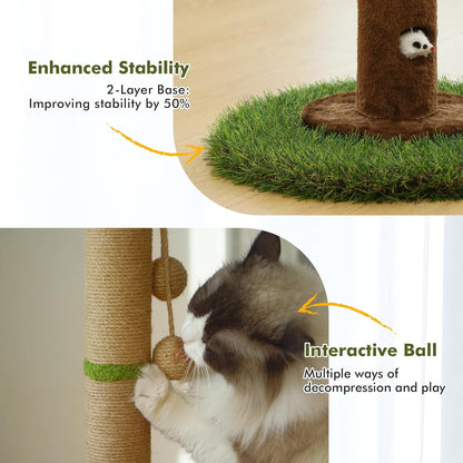 Cat Scratching Post for Indoor Cats and Kitten - 35.43" Tall Cat Scratching Post with Sisal Rope,Palm Tree Cat Scratch Post with Hanging Ball