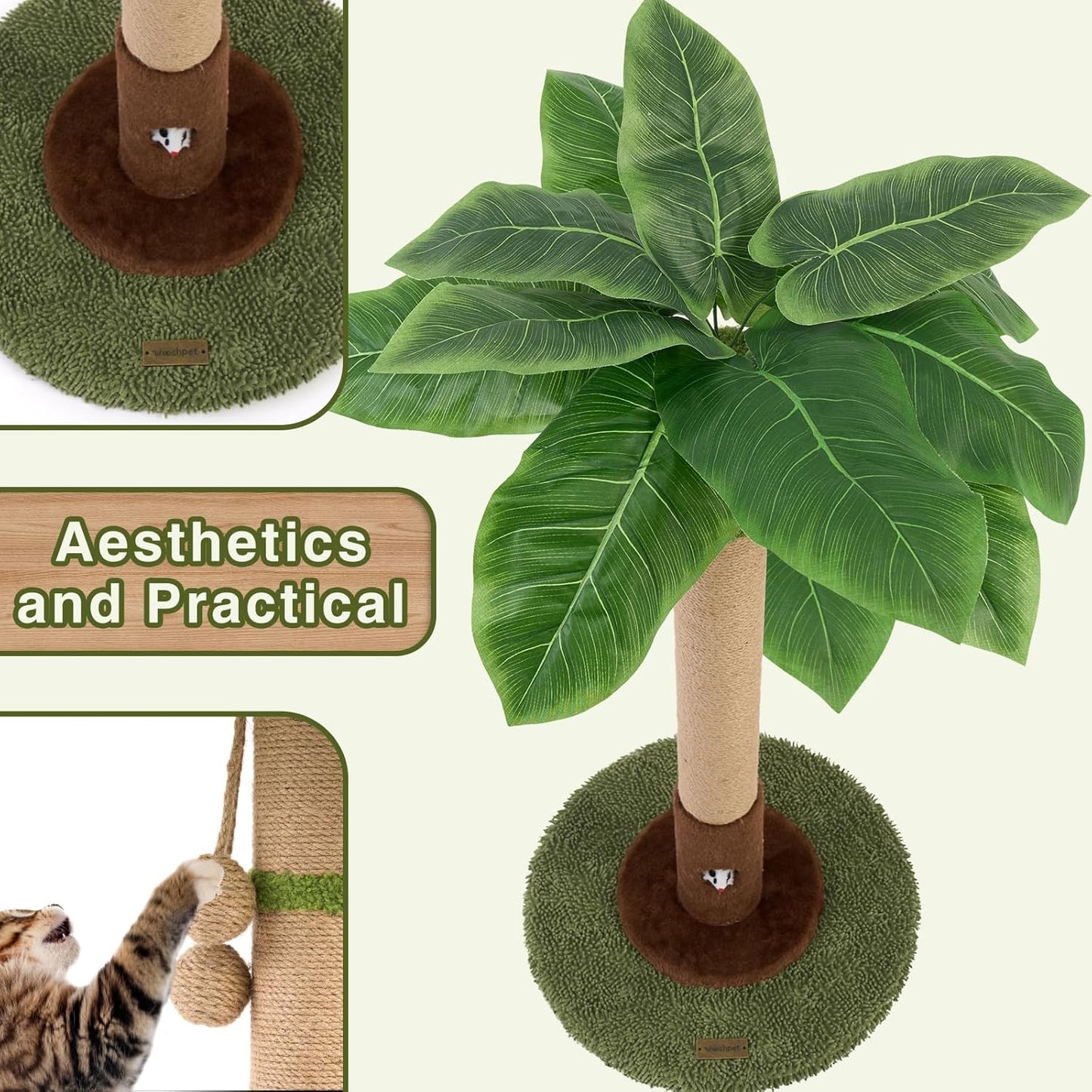 Cat Scratching Post for Indoor Cats and Kitten - 35.43" Tall Cat Scratching Post with Sisal Rope,Palm Tree Cat Scratch Post with Hanging Ball