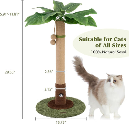 Cat Scratching Post for Indoor Cats and Kitten - 35.43" Tall Cat Scratching Post with Sisal Rope,Palm Tree Cat Scratch Post with Hanging Ball