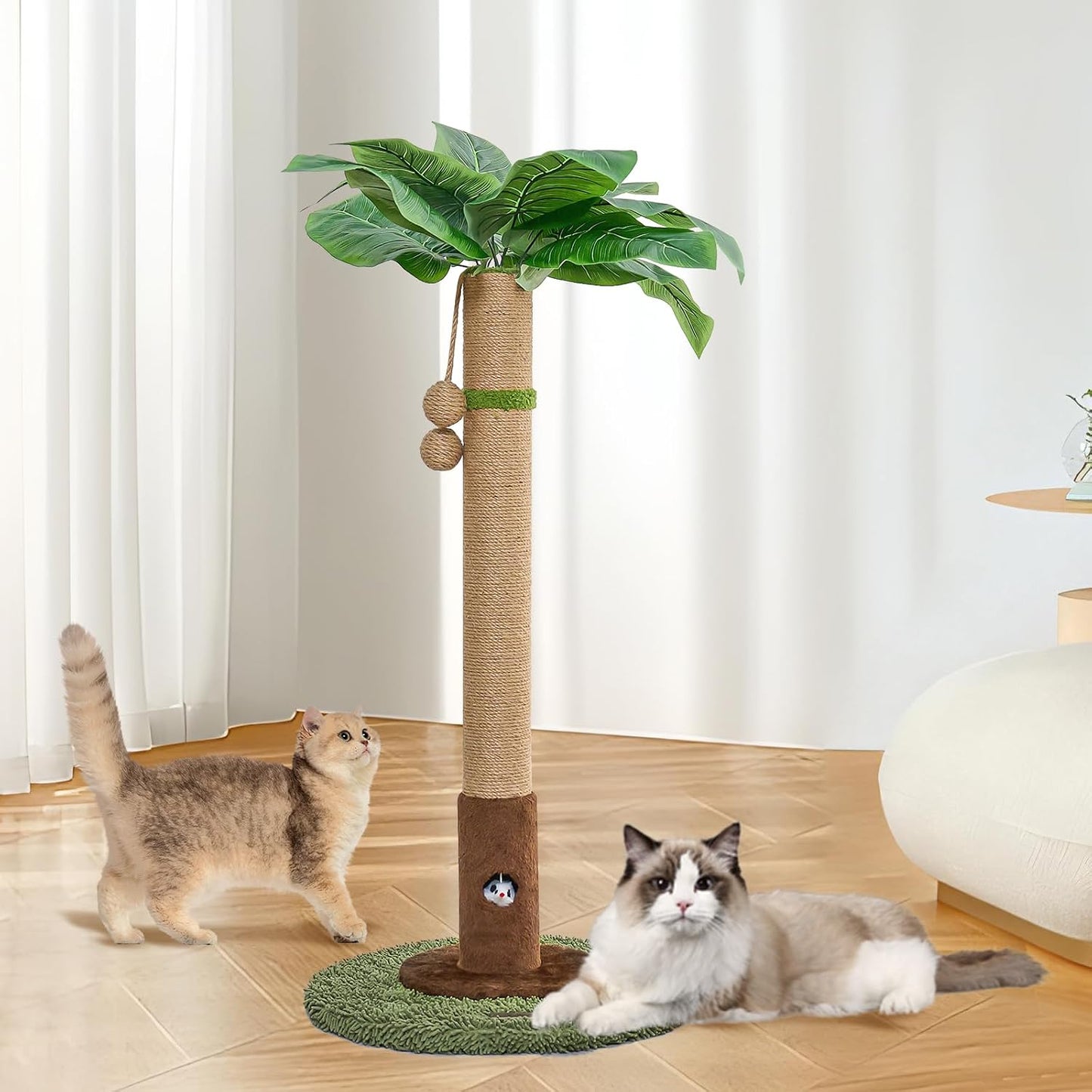 Cat Scratching Post for Indoor Cats and Kitten - 35.43" Tall Cat Scratching Post with Sisal Rope,Palm Tree Cat Scratch Post with Hanging Ball