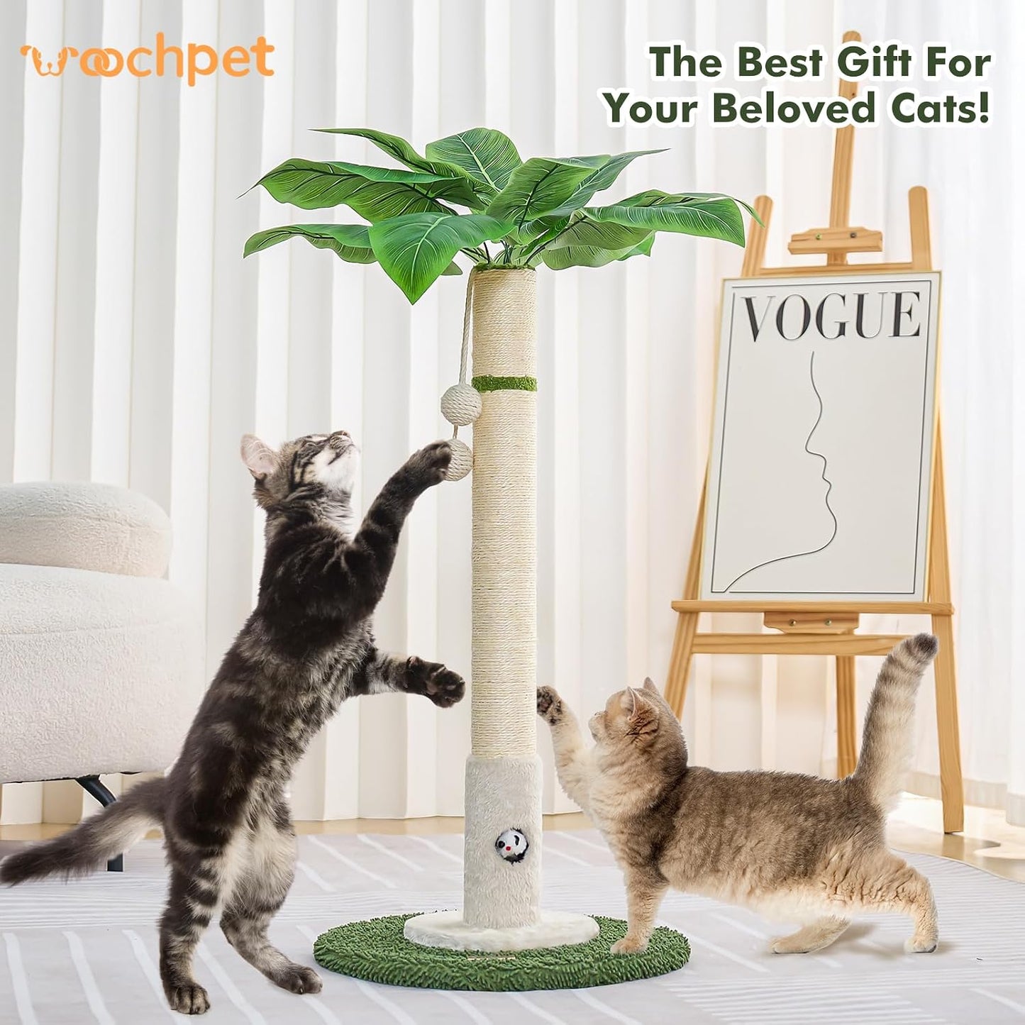 Cat Scratching Post for Indoor Cats and Kitten - 35.43" Tall Cat Scratching Post with Sisal Rope,Palm Tree Cat Scratch Post with Hanging Ball