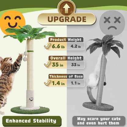 Cat Scratching Post for Indoor Cats and Kitten - 35.43" Tall Cat Scratching Post with Sisal Rope,Palm Tree Cat Scratch Post with Hanging Ball