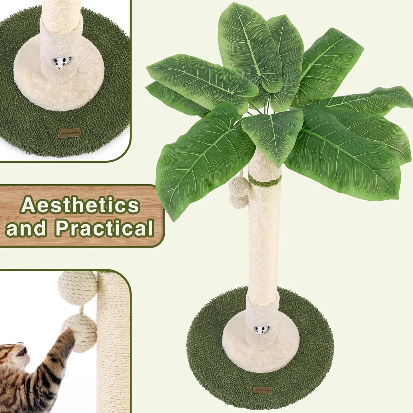 Cat Scratching Post for Indoor Cats and Kitten - 35.43" Tall Cat Scratching Post with Sisal Rope,Palm Tree Cat Scratch Post with Hanging Ball