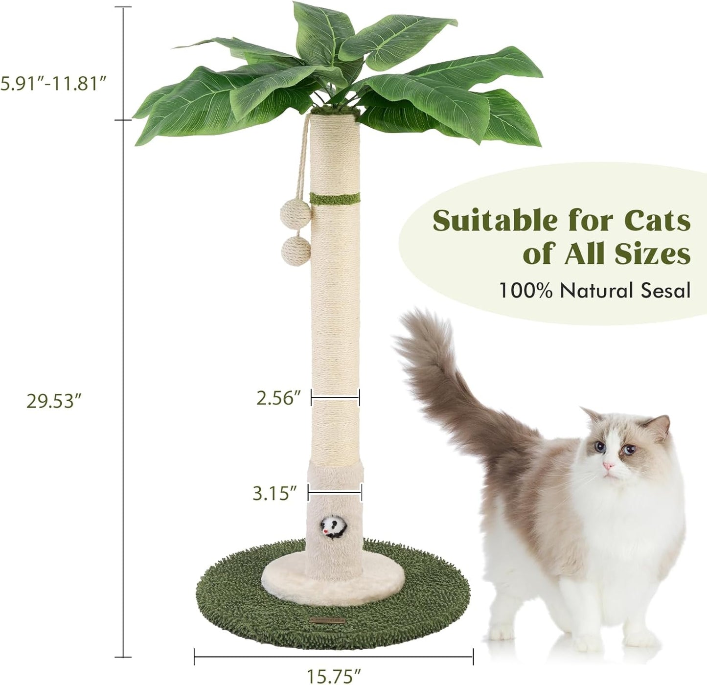 Cat Scratching Post for Indoor Cats and Kitten - 35.43" Tall Cat Scratching Post with Sisal Rope,Palm Tree Cat Scratch Post with Hanging Ball