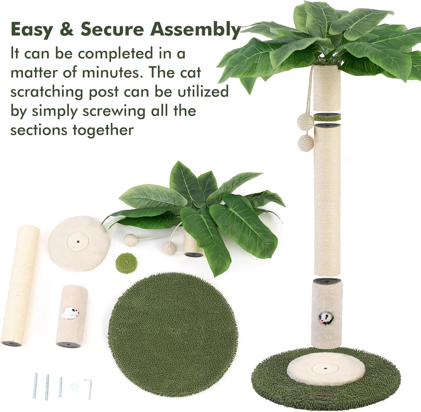 Cat Scratching Post for Indoor Cats and Kitten - 35.43" Tall Cat Scratching Post with Sisal Rope,Palm Tree Cat Scratch Post with Hanging Ball
