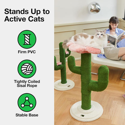 Cat Scratchers for Indoor Cats Cactus Cat Scratch Post Jute Rope, 31.5'' Tall Green Vertical Cactus Cat Tree Scratching Posts Protect Furniture