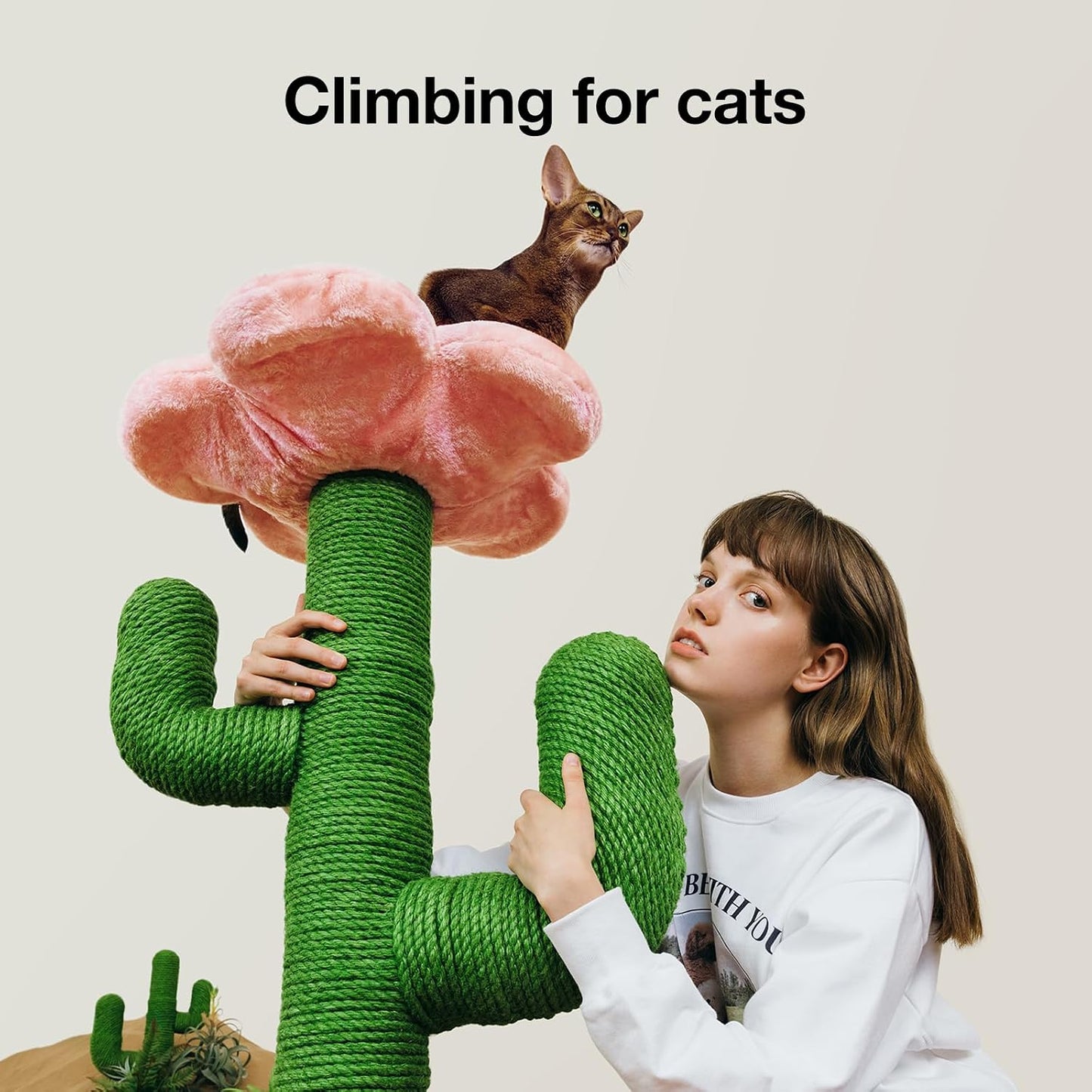Cat Scratchers for Indoor Cats Cactus Cat Scratch Post Jute Rope, 31.5'' Tall Green Vertical Cactus Cat Tree Scratching Posts Protect Furniture