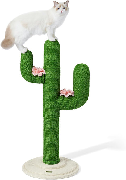 Cat Scratchers for Indoor Cats Cactus Cat Scratch Post Jute Rope, 31.5'' Tall Green Vertical Cactus Cat Tree Scratching Posts Protect Furniture